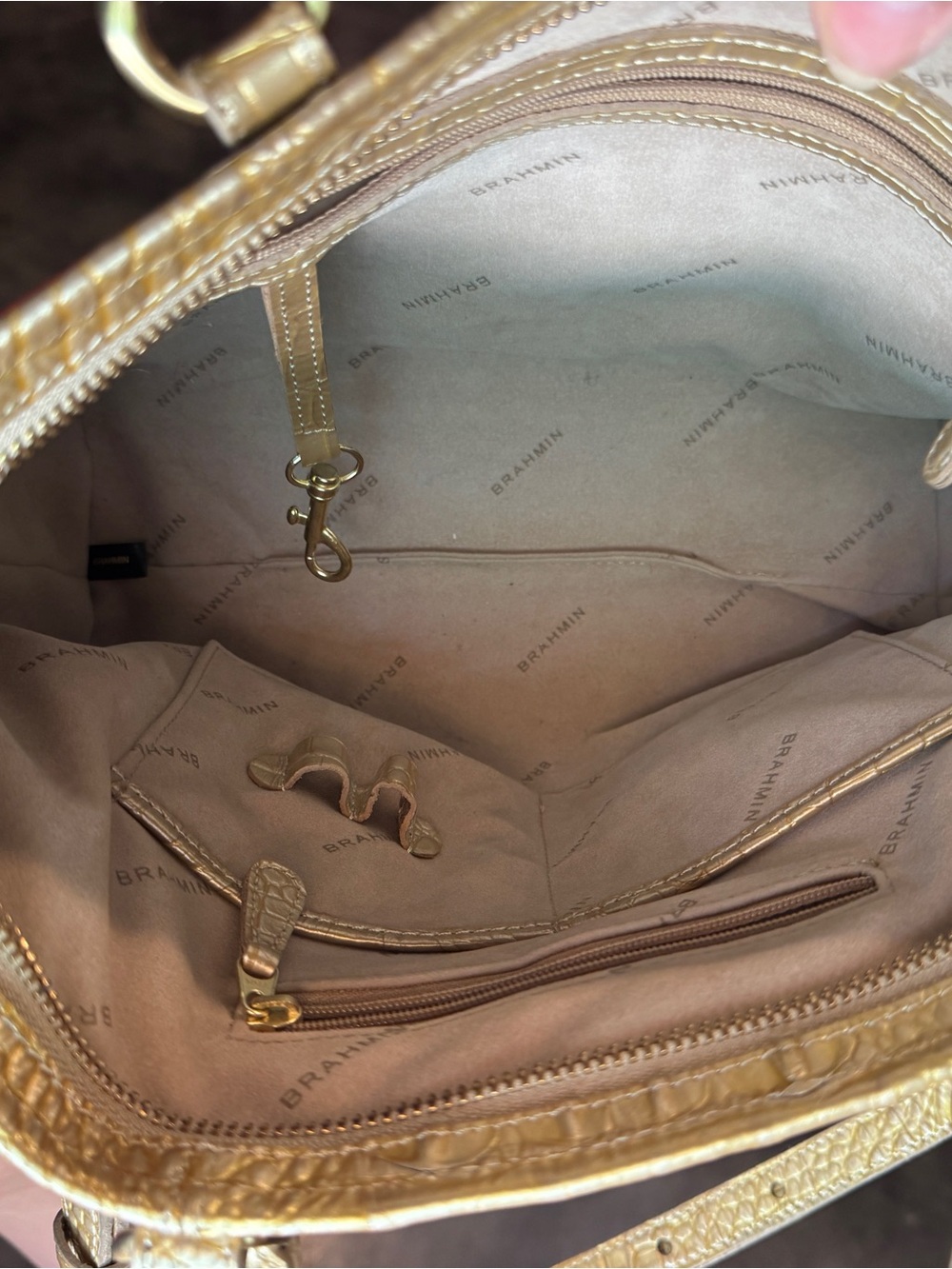 Brahmin Metallic Gold Croc-Embossed Arno Leather Purse - Picture 4 of 6